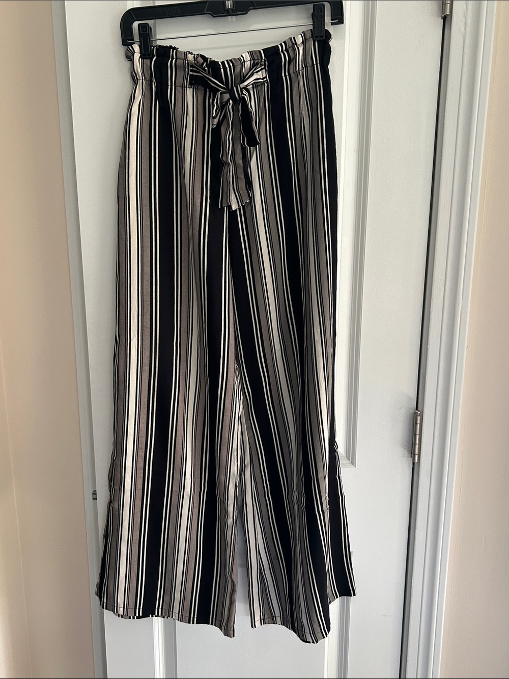 Angie Black & White Striped Paperbag Wide-Leg Pants